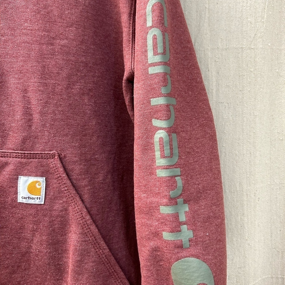 Carhartt /Original Fit /LOGO LG.SLEEVE GRAPHIC HOODIE Sweatshirt /Pink /size M - Picture 4 of 14